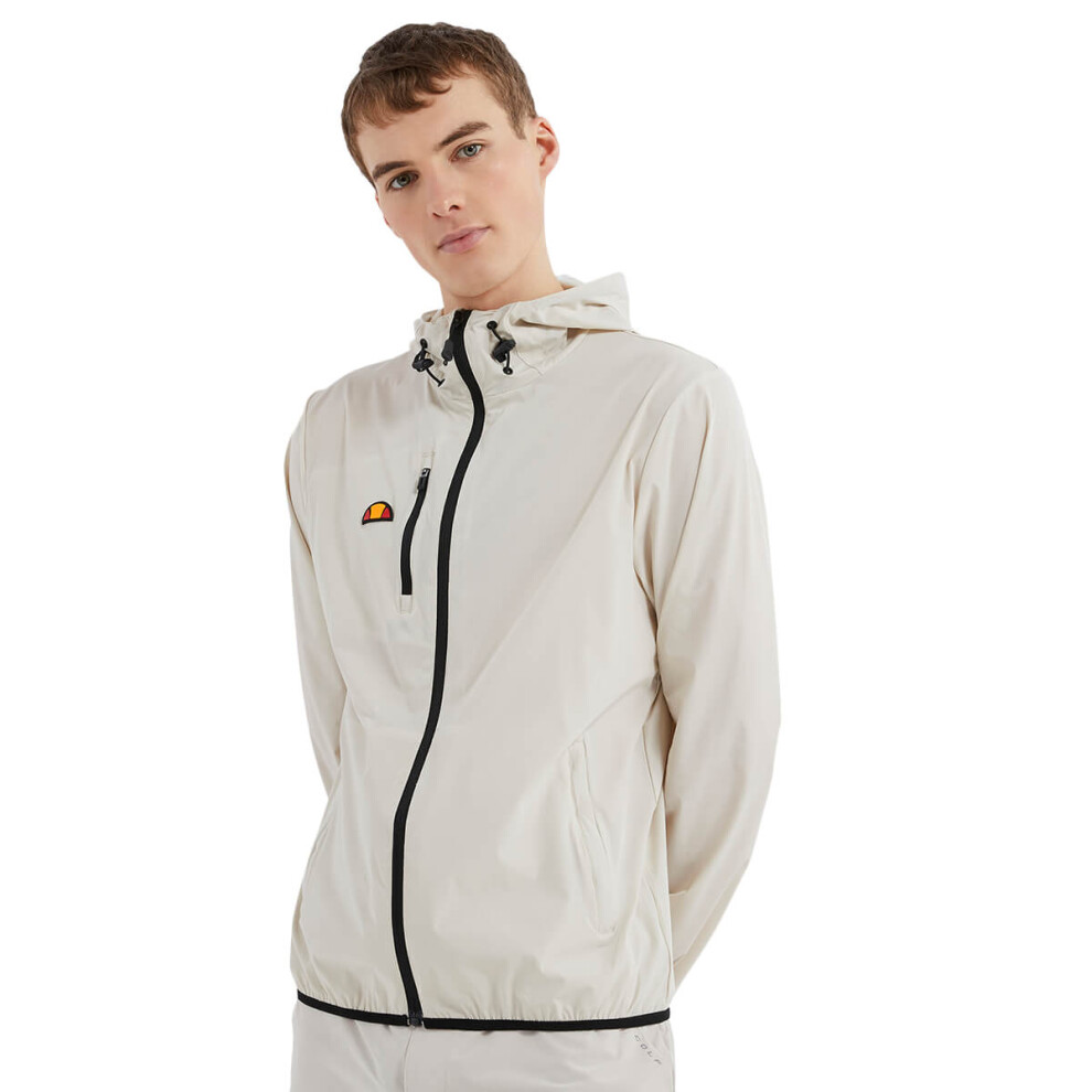 (M, Stone) Ellesse Mens 2023 Losali Chest Pocket Adjustable Hood Full Zip Golf Jacket