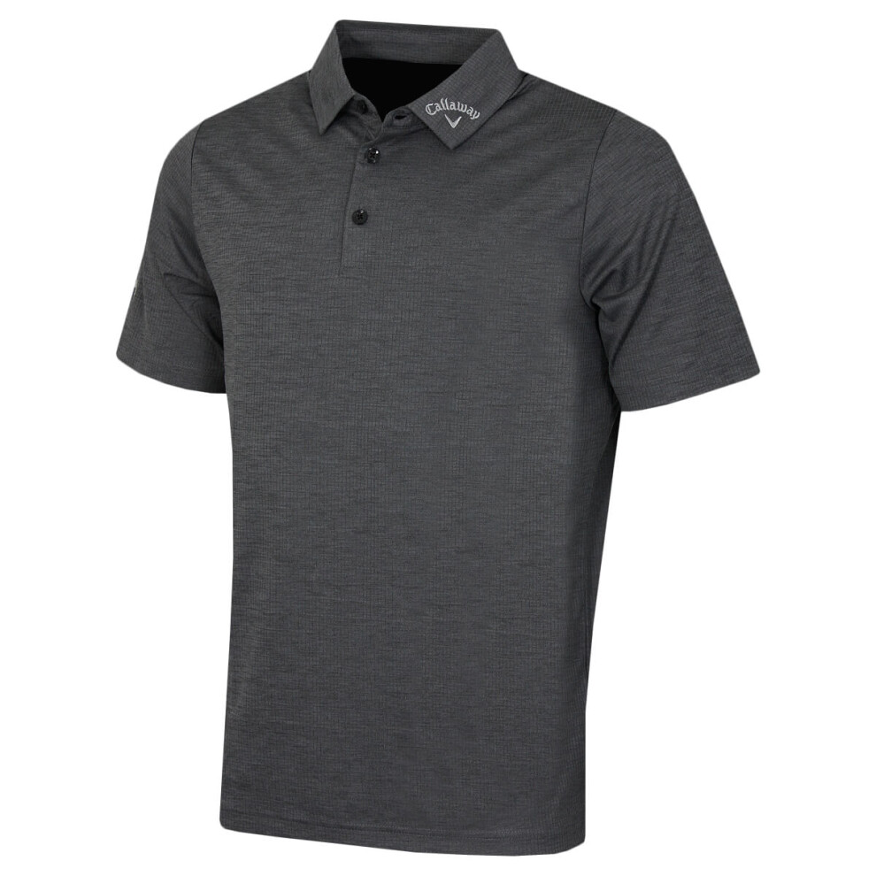 (M, Caviar) Callaway Golf Mens Classic Jacquard Stretch Moisture Wicking Polo Shirt