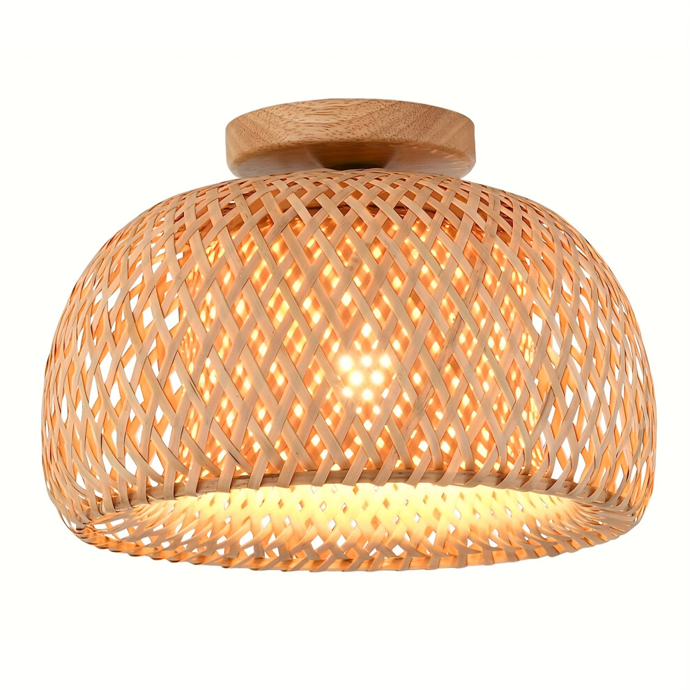 (Woven Ceiling Lamp) 1pc Rattan Semi Flush Mount Ceiling Light, Bamboo Wicker Light Fixture, Handmade Boho Light Fixture