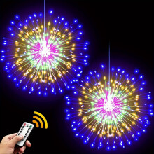 (Multi-Color, 2pcs) 200 LED Copper Wire Starburst Light, 8 Modes Battery Operated Fairy Star Sphere Lights With Remote