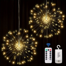 (Warm White, 2pcs) 200 LED Copper Wire Starburst Light, 8 Modes Battery Operated Fairy Star Sphere Lights With Remote