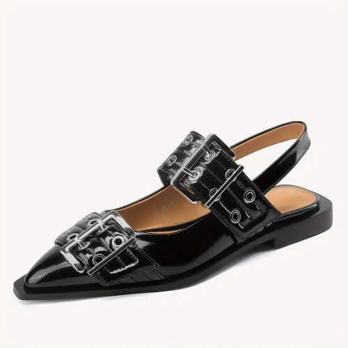 Women's Solid Color Trendy Sandals, Ankle Buckle Strap Lightweight Soft Sole Shoes, Point Toe Buckle Belt Shoes