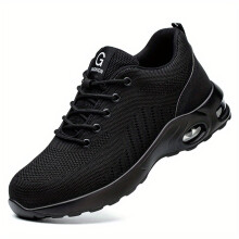 (Black, 8.5) Men's Steel Toe Puncture Proof Anti-skid Work Safety Shoes, Breathable Industrial Construction Sneakers