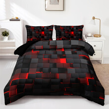 (EJBTTAA018, double(200cm*200cm)) 3pcs Duvet Cover Set (1*Duvet Cover 2*Pillowcase, Without Core), Red Grid Print Bedding Set