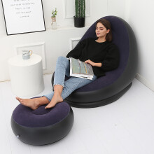 (Navy Blue) Comfy Foldable Inflatable Sofa with Footrest - for Outdoor Relaxation and Naps
