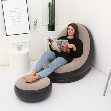 (Coffee) Comfy Foldable Inflatable Sofa with Footrest - for Outdoor Relaxation and Naps