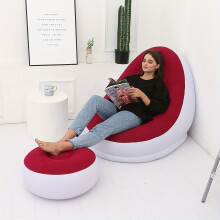 (Red) Comfy Foldable Inflatable Sofa with Footrest - for Outdoor Relaxation and Naps