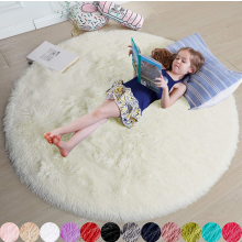 (ivory, 120X120cm) Round Floor Rug Plush Fluffy Area Carpet Bedroom Living Room Mat Anti slip Soft