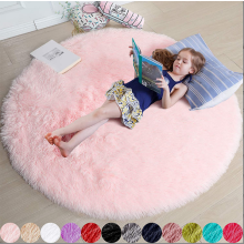(pink, 120X120cm) Round Floor Rug Plush Fluffy Area Carpet Bedroom Living Room Mat Anti slip Soft