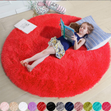 (red, 40X40cm) Round Floor Rug Plush Fluffy Area Carpet Bedroom Living Room Mat Anti slip Soft