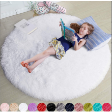 (white, 160X160cm) Round Floor Rug Plush Fluffy Area Carpet Bedroom Living Room Mat Anti slip Soft