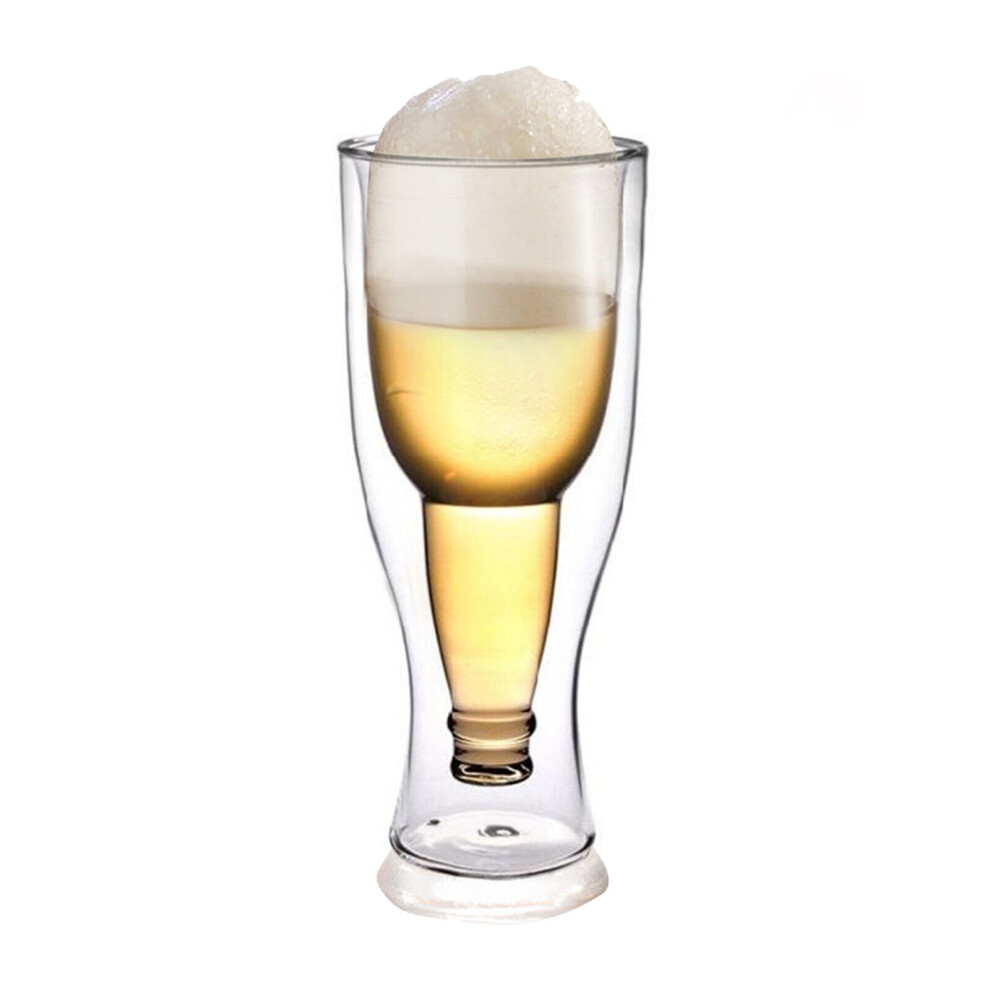 (Transparent, 250ml) Upside Down Beer Glass Double Wall Opside Draft Soda Tea Mug Novelty Gift