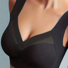 (Black, XXL) Contrast Mesh Wireless Bra, Comfy & Breathable Push Up Tank Bra, Women's Lingerie & Underwear