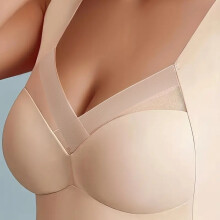 (Light Beige, XL) Contrast Mesh Wireless Bra, Comfy & Breathable Push Up Tank Bra, Women's Lingerie & Underwear