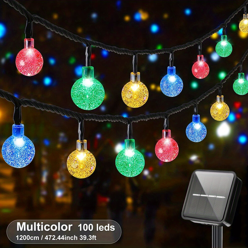 (Multicolor, 39.3Ft/100LED/8Mode) 100 LED 19.51meter IP65 Crystal Globe Solar String Lights Outdoor, 8 Lighting Modes, Solar Globe Lights