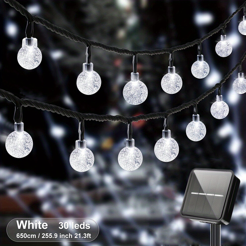 Closkye (White, 21.3Ft/30Led/8Mode) 100 Led 19.51Meter Ip65 Crystal Globe Solar String Lights Outdoor, 8 Lighting Modes, Solar Globe Lights