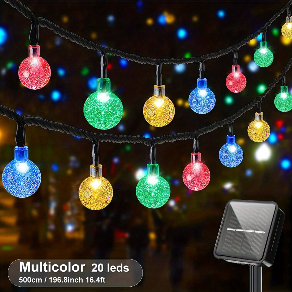 (Multicolor, 16.4Ft/20LED/8Mode) 100 LED 19.51meter IP65 Crystal Globe Solar String Lights Outdoor, 8 Lighting Modes, Solar Globe Lights