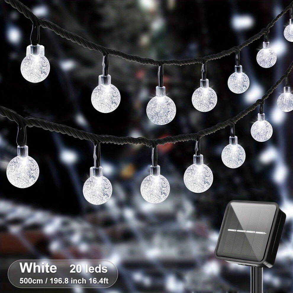 Closkye (White, 16.4Ft/20Led/8Mode) 100 Led 19.51Meter Ip65 Crystal Globe Solar String Lights Outdoor, 8 Lighting Modes, Solar Globe Lights