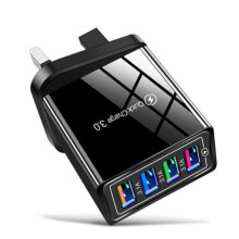 (UK plug-Black) 4 Multi-Port Fast Quick Charge USB Hub Mains Wall Charger UK Plug Adapter Phones