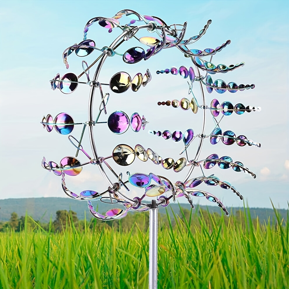 (Multicolored) 1pc Magical Metal Windmill, 3D Metal Outdoor Wind Spinners For Yard And Garden, Unique Metal Kinetic Wind Sculptures