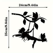 (1pc) 1pc Swing Elf On Branch Steel Silhouette Metal Wall Art Home Garden Yard Patio Outdoor Statue Decoration