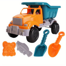 (Orange car) 6pcs/set Children's Engineering Vehicle Beach Toy Set, Boys And Girls Summer Water Play Beach Bucket, Beach Shovel And Pushcart Toy Set