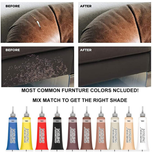 Leather repair filler cream kit for repairing scratches, tears, and wear on car seats and sofas 1