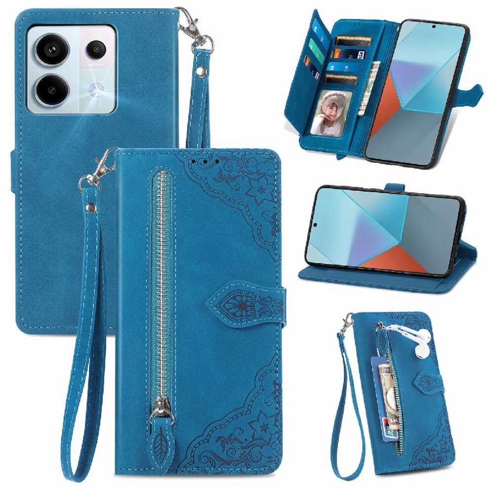 (Blue) Case For Xiaomi Redmi Note 13 Pro 5G Business Multi-card Slot Flip Zipper Style Wallet Multi-color