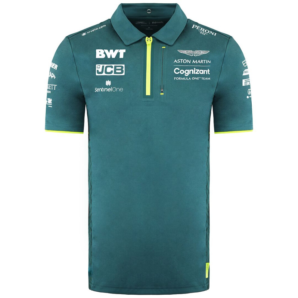 (L, Green) Aston Martin Cognizant F1 Official Team Green Mens Polo Shirt AMC21KPO08 (UK )