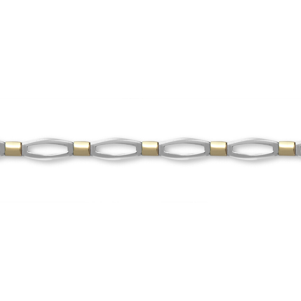 9ct 2-Colour Gold  Collared Oval Link 6mm Bracelet 7.5 inch 19cm - JBB373