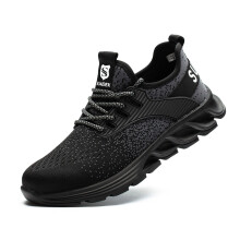 (Black, 10.5 UK (men's)) Lightweight Safety Trainers Steel Toe Cap Work Shoes Mens Women Hiking Boots