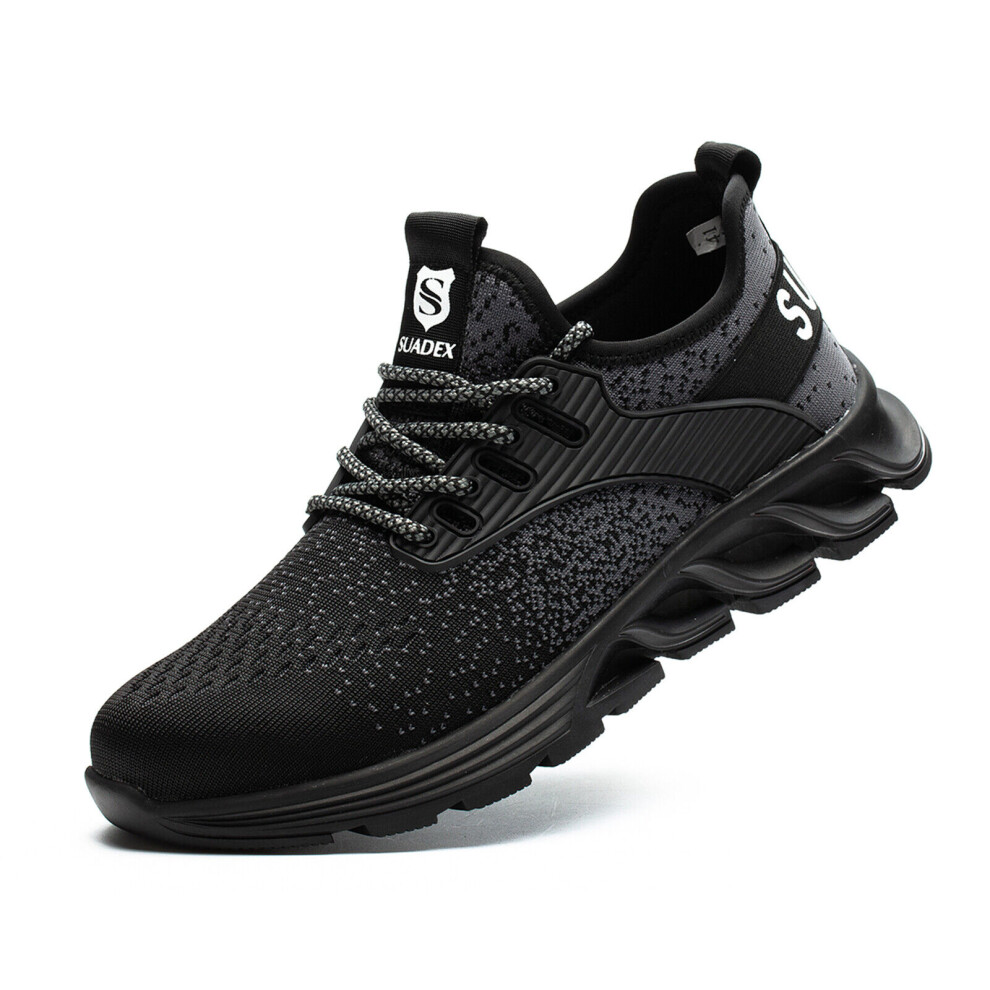 (Black, 7 UK (men's)) Lightweight Safety Trainers Steel Toe Cap Work Shoes Mens Women Hiking Boots