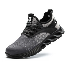 (Gray, 10 UK (men's)) Lightweight Safety Trainers Steel Toe Cap Work Shoes Mens Women Hiking Boots