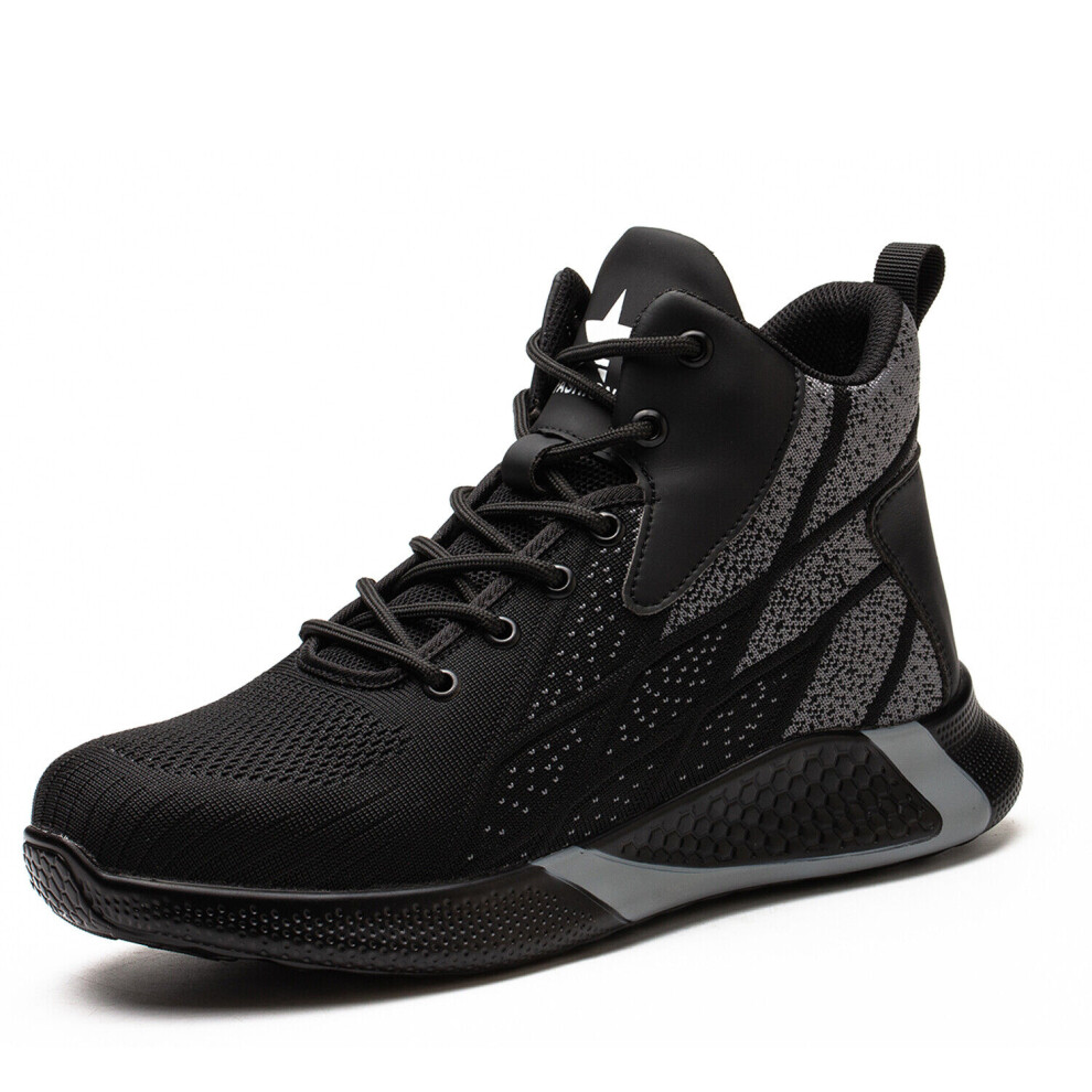 (Black, 10.5 UK (men's)) Mens Safety Boots Work Shoes Steel Toe Cap Trainers Womens Breathable Lightweight Indestructible Sneakers