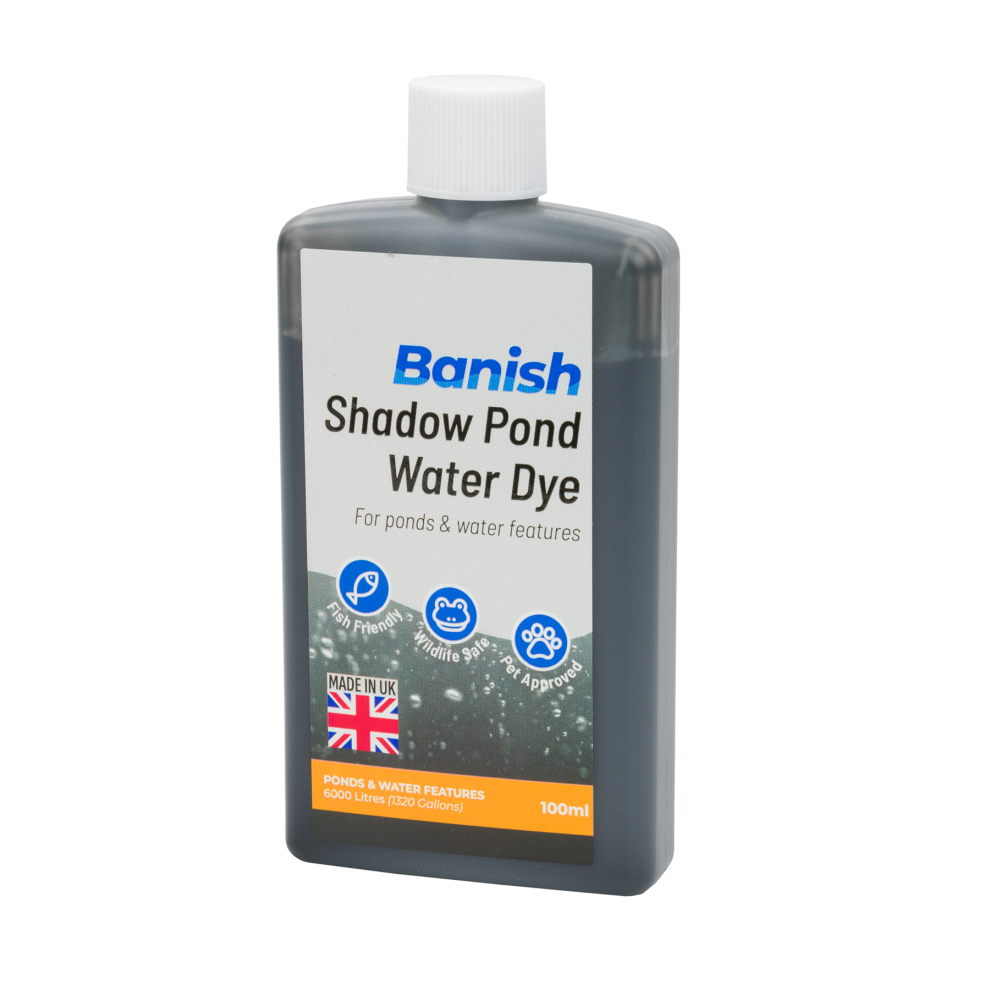 (Shadow, 100ml) Banish Pond Dye Water Colour Blue Black Grey Algae Control Stop Blanketweed