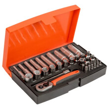 Bahco SL25L Socket & Mechanical Set, Metric ,Black/Red,1/4" Dynamic Drive, 37 Pieces