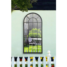 MirrorOutlet Large New Black Multi Panelled Arched Window Garden Outdoor Mirror 4ft7 x 2ft2,140 x 65 cm