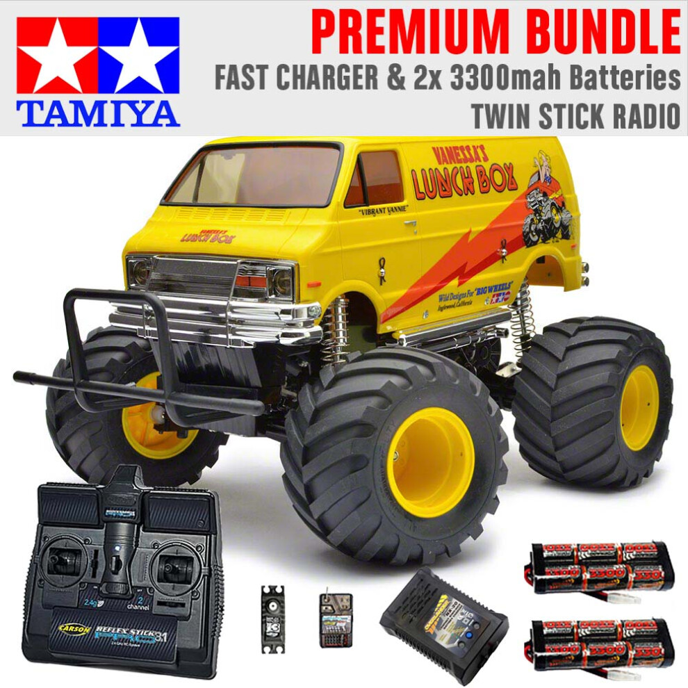 TAMIYA RC 58347 Lunch Box 2005 Monster Truck 1:12 Premium Stick Radio Bundle