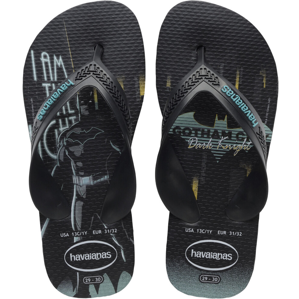 (12K UK, Black/Blue) Havaianas Boys Kids Max Herois Summer Beach Holiday Sandals Flip Flops