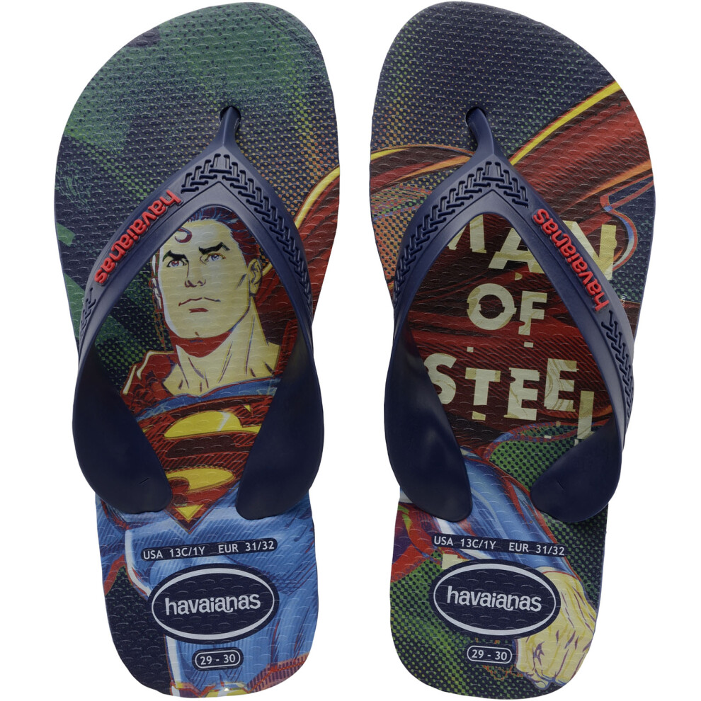 (13K UK, Blue/Navy) Havaianas Boys Kids Max Herois Summer Beach Holiday Sandals Flip Flops