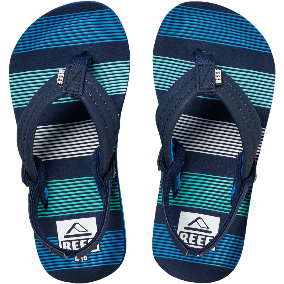 (4KTO5K UK, Deep Sea Stripes) Reef Kids Infants Ahi Summer Beach Holiday Sandals Flip Flops - Deep Sea Stripes