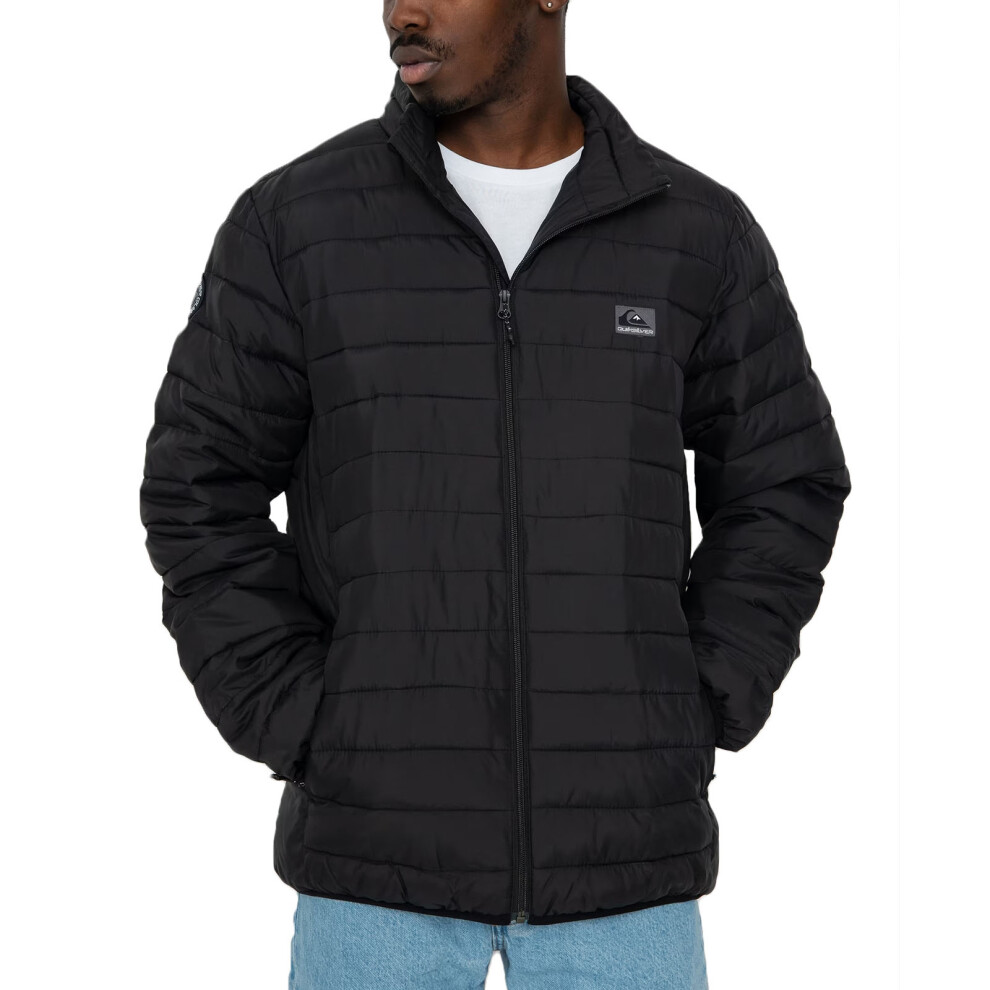 (L, Black) Quiksilver Mens Scaley Warm Winter Padded Puffer Jacket Coat - Black
