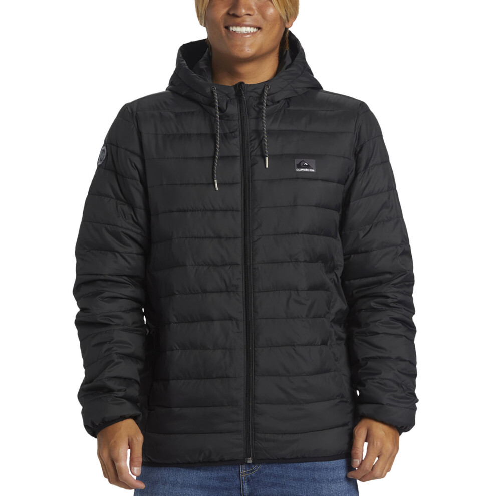 (XXL, Black) Quiksilver Mens Scaley Hooded Warm Winter Padded Puffer Jacket Coat