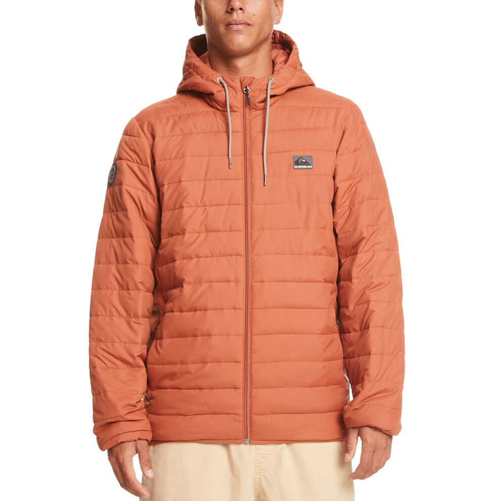 (L, Baked Clay) Quiksilver Mens Scaley Hooded Warm Winter Padded Puffer Jacket Coat