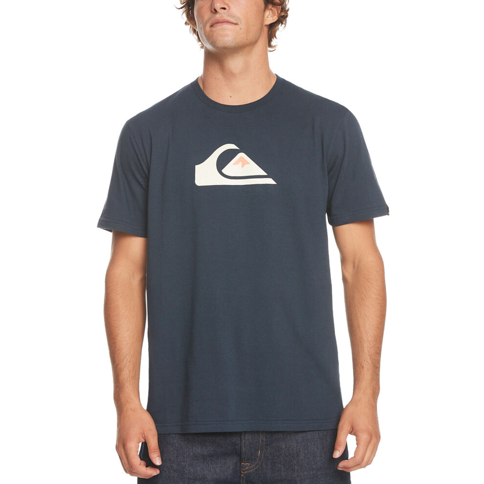 (2XL, Navy Blazer) Quiksilver Mens Comp Logo Short Sleeve Crew Neck Cotton T-Shirt Top Tee