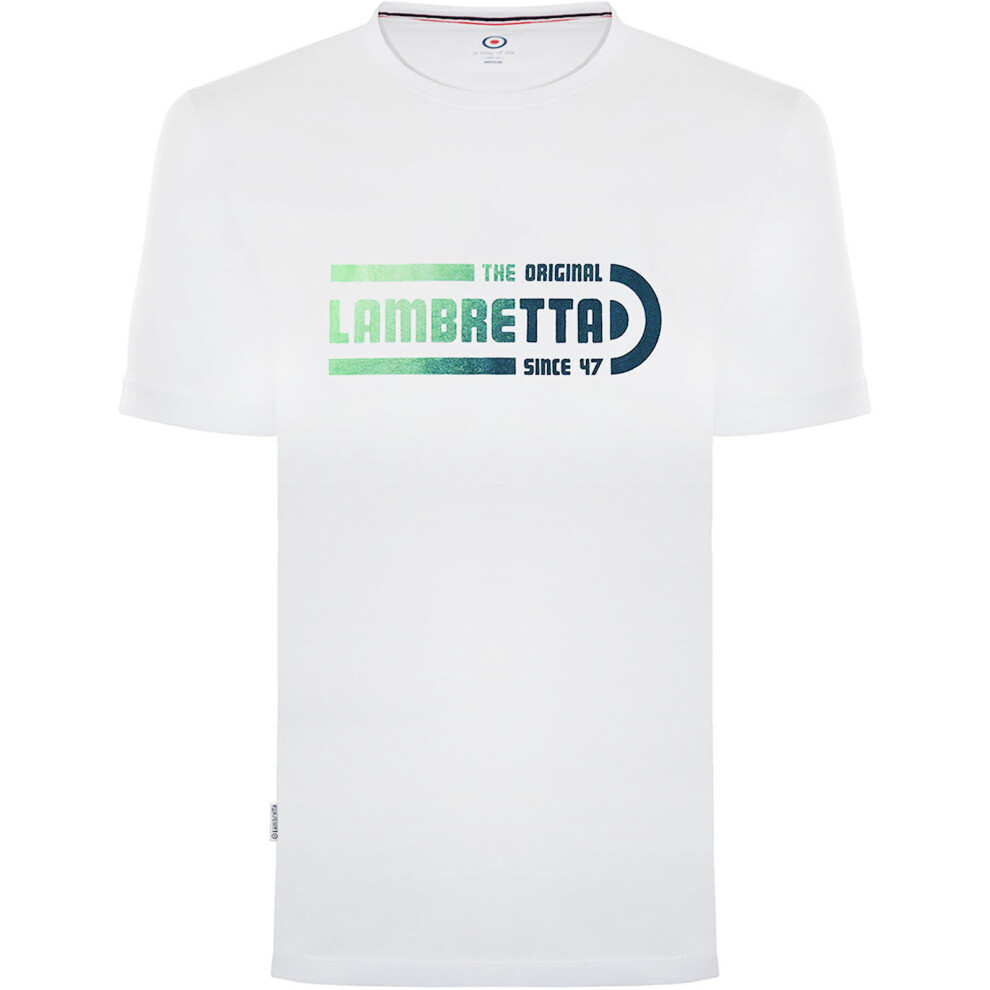 (S, White) Lambretta Mens Fade Logo Retro Crew Neck Short Sleeve T-Shirt Tee Top