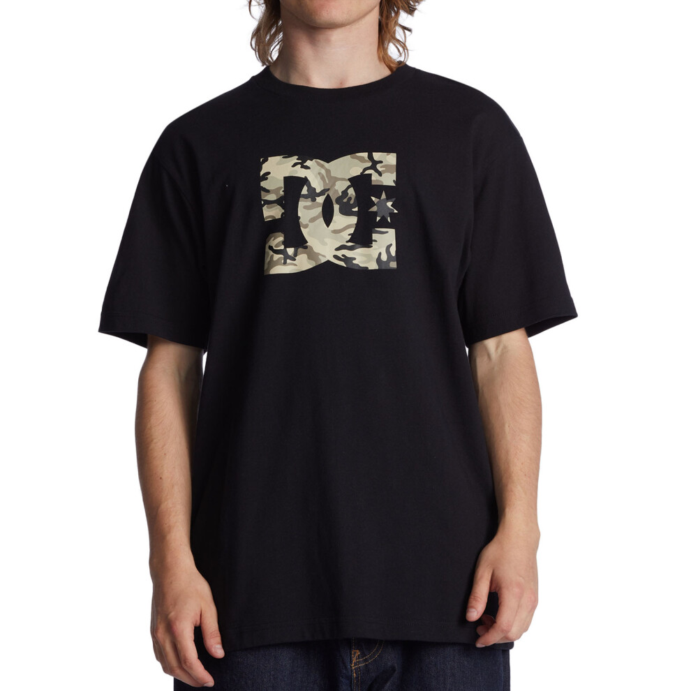 (S, Black/Brown) DC Shoes Mens Star Fill Short Sleeve Crew Neck Cotton T-Shirt Top Tee