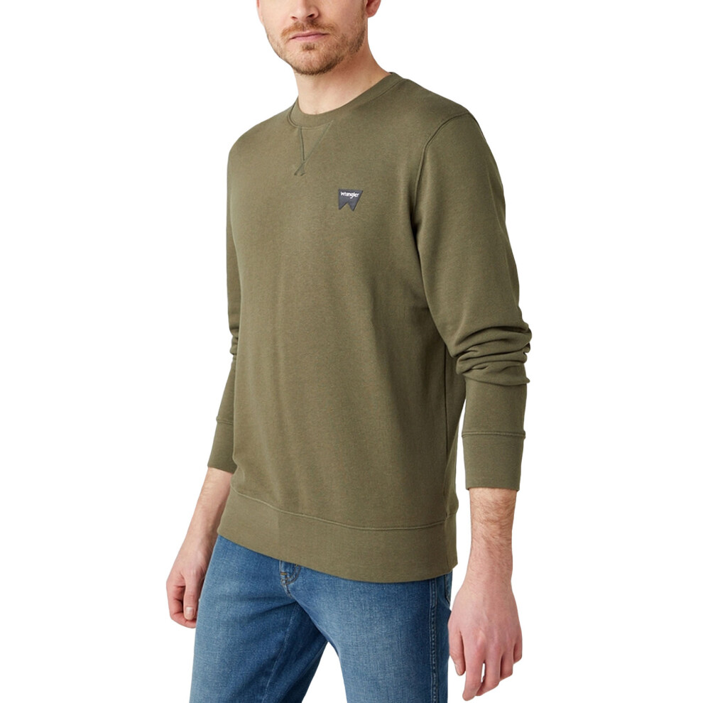 (2XL, Green) Wrangler Mens Sign Off Crew Neck Casual Cotton Pullover Sweatshirt Sweater Top