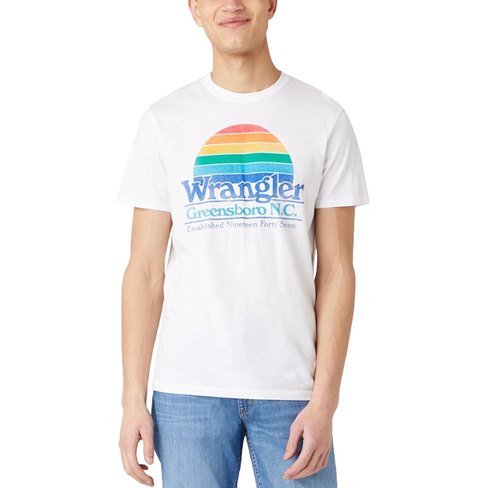 Wrangler (2Xl, White) Mens Graphic Short Sleeve Crew Neck Cotton T-Shirt Top Tee