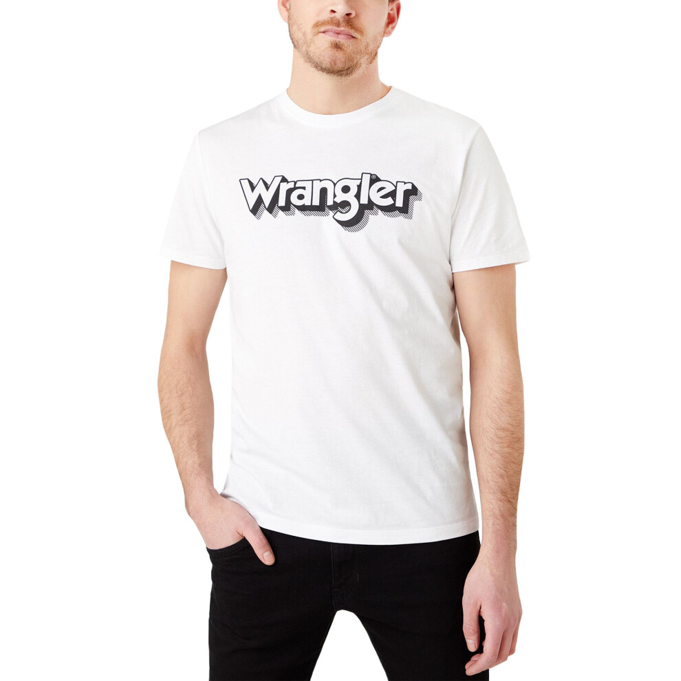 (M, White) Wrangler Mens Logo Short Sleeve Crew Neck Cotton T-Shirt Tee Top